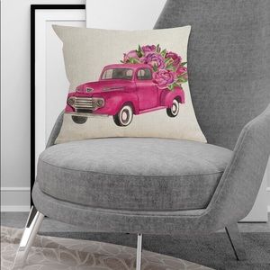 Farmhouse Pink Vintage Truck Square Pillow Cover